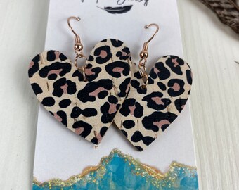 Leopard print earrings,leopard print heart earrings,leather heart earrings,leather jewelry,leather earrings,Valentines day,Valentines gift