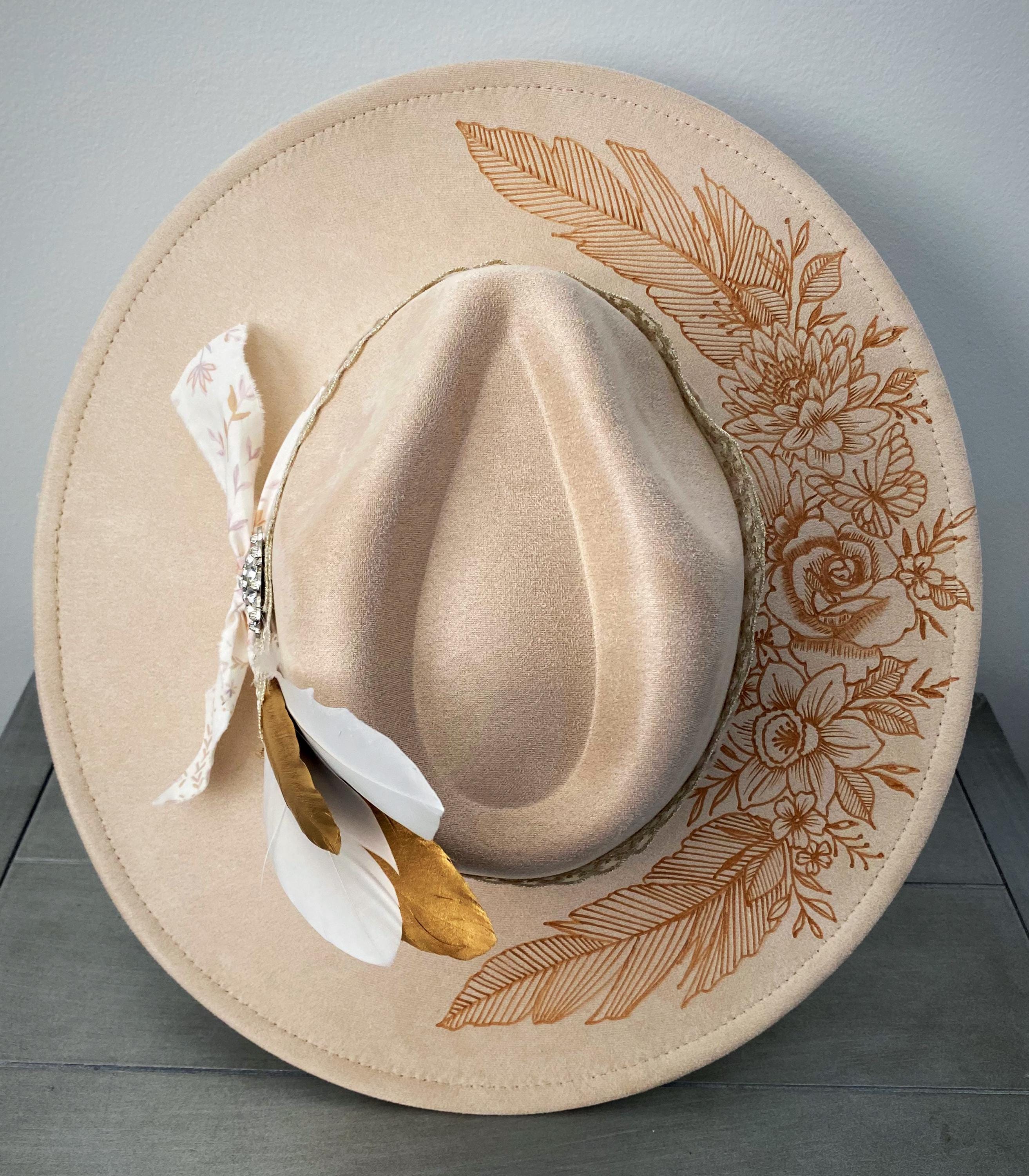 Cream Floral Burned Fedora: Boho Wedding Hat - Etsy display picture 1