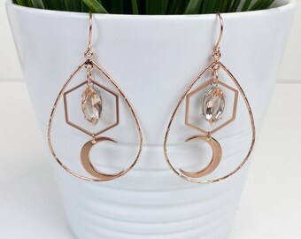 Rose gold filled geometric and moon earrings