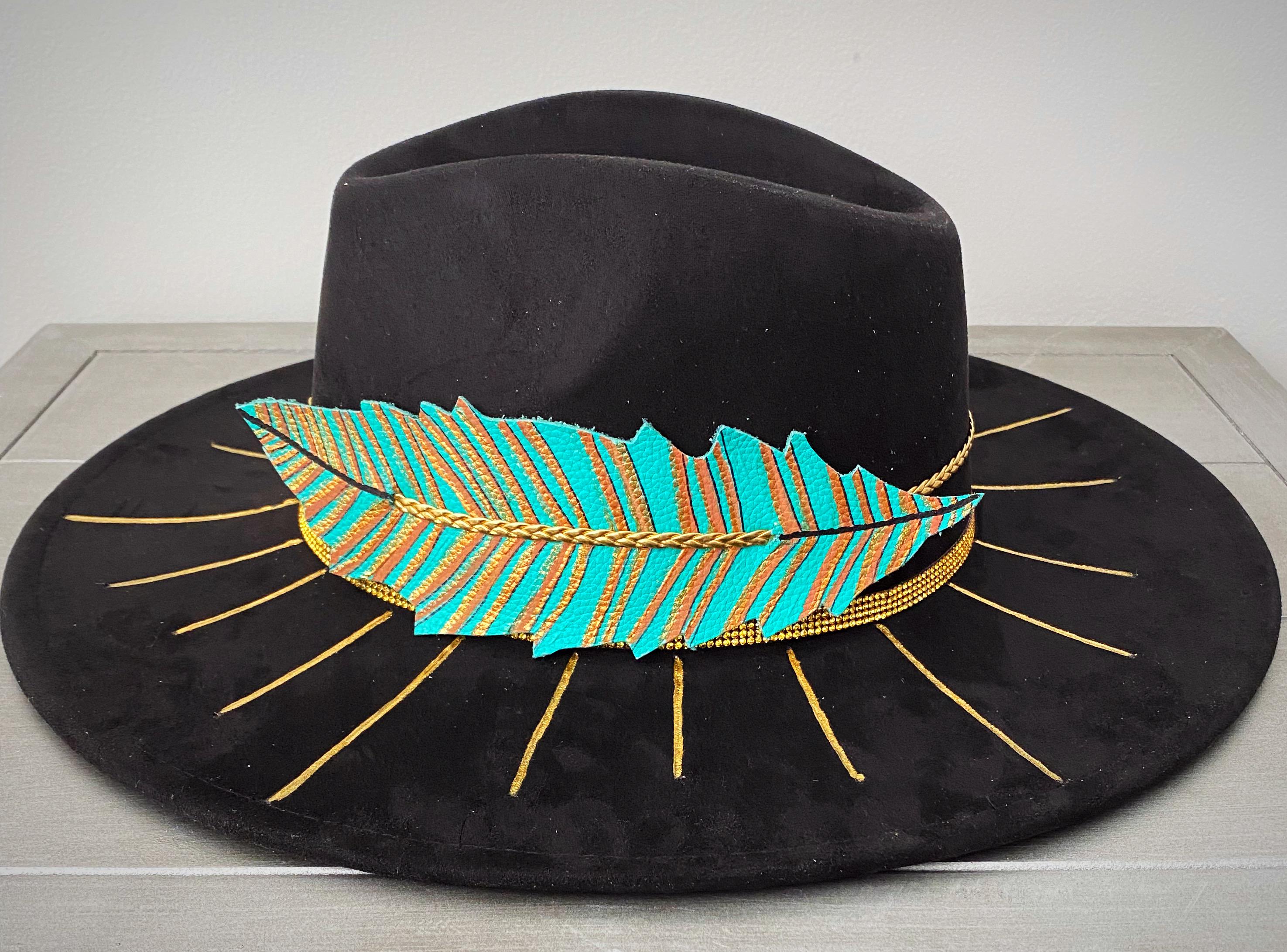Hand Painted Felt Fedora Snake Moon Goddess The most whimsy magical hat ? The butterfly, moons and  main image 2