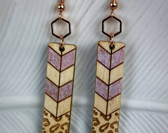 Leopard print earrings,leopard print,rose gold earrings,rose gold jewelry,boho jewelry,boho earrings,hexagon earrings,geometric earrings