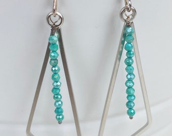 Faceted Chrysocolla and silver earrings