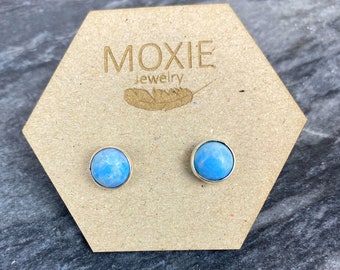 Denim Lapis Stud Earrings, Sky Blue Stud Earrings, Boho Stud Earrings, Stud Earrings, Sterling silver Earrings