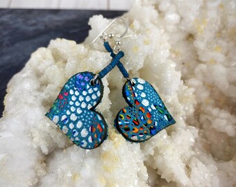 Blue leather heart earrings,leather earrings,heart earrings,Valentine’s Day,valentines gift,leather jewelry,blue heart earrings,moxie