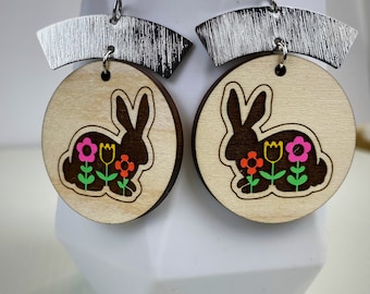 Bunny earrings,Easter earrings, Easter wood earrings,wood earrings,wood jewelry,bunny jewelry,boho jewelry,boho earrings,statement earrings