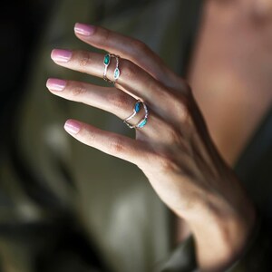 IKANI Handgefertigter Silber Ring - Schmuck für Frauen Malachit / Türkis Mosaik, Sterlingsilber 925 Höchste Qualität rhodiniert