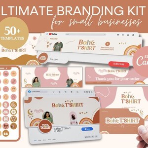 Boho Branding Kit - Editable Canva templates for Instagram, Facebook, Pinterest, business cards, YouTube, thank you cards, and highlights.