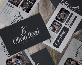 ENTRENADOR DE FITNESS / Kit de Instagram y tarjetas de presentación / Diseño Canva / Descarga digital