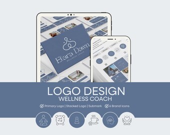 Diseño de logotipo de Wellness Coach / Kit de marca corporativa / Plantillas de Canva / Descarga digital