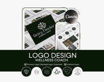 Diseño de logotipo de Wellness Coach / Kit de marca corporativa / Plantillas de Canva / Descarga digital