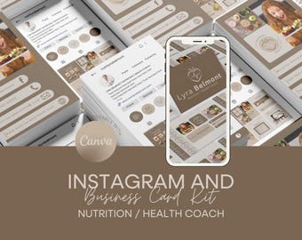 NUTRICIÓN / COACH DE SALUD / Kit de Instagram y Tarjetas de Presentación / Diseño de Instagram en Canva / Descarga Digital