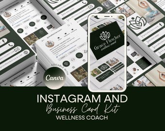 Kit de Instagram y tarjeta de presentación para entrenador de bienestar / Diseño de Instagram en Canva / Descarga digital