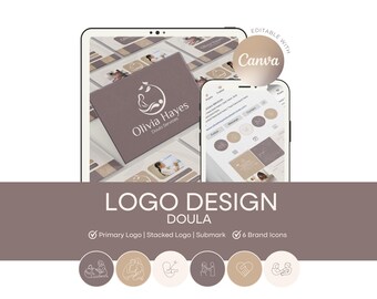 Doula / Diseño de logotipos / Kit de marca corporativa / Plantillas de Canva / Descarga digital