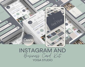 Kit de Instagram y tarjetas de presentación para estudio de yoga / Diseño de Instagram en Canva / Descarga digital