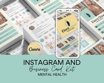 Kit de Instagram y tarjetas de presentación de salud mental / Plantillas de Canva / Descarga digital