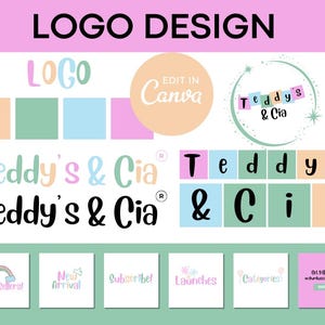 Pastel logo designs for kids’ stores. Soft, whimsical Canva templates perfect for toy shops, baby brands, & childcare centers.