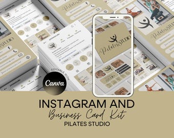 Kit de Instagram y tarjetas de presentación para Pilates Studio / Diseño de Instagram en Canva / Descarga digital