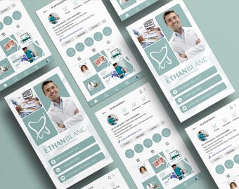 Kit de Instagram y tarjetas de presentación para blanqueamiento dental / Diseño de Instagram en Canva / Descarga digital