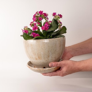 Handmade Ceramic Planter, Organic Gray And Orange Glazed Pot, Wheel Thrown Pottery Flowerpot
