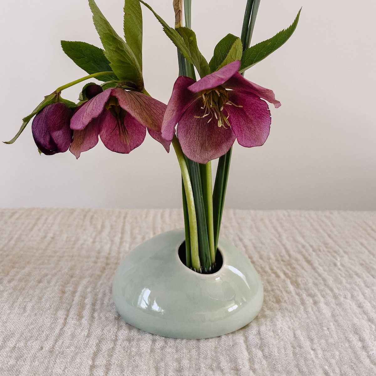 Ceramic Vase, Handmade Flower Vase with Built-In Frog Pin, Porcelain Japanese Inspired Ikebana, READY TO SHIP