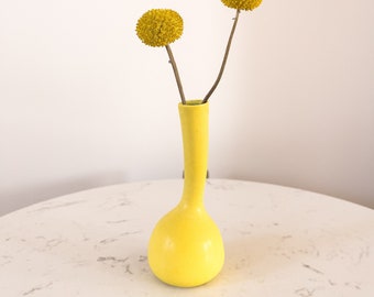 Handmade Vase, Sunny Yellow Mini Vase with Funky Neck, Ceramic Porcelain Flower Bud Vase, Ready to Ship