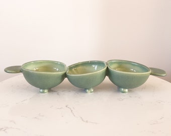 Pottery Snack Bowl, Handmade Porcelain Jewelry Organizer with 3 Compartments, Elegant Serving Dish - Ready to Ship!