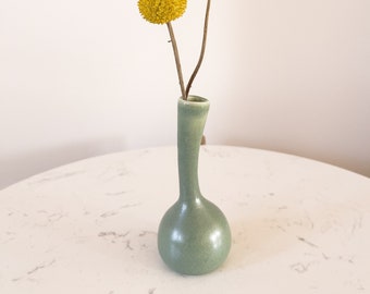Handmade Vase, Green Porcelain Flower Vase with Sculptural Neck, Ceramic Mini Vase, READY TO SHIP