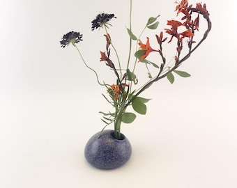 Ceramic Vase, Handmade Flower Vase with Built-In Frog Pin, Porcelain Japanese Inspired Ikebana, READY TO SHIP