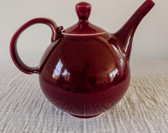 Handmade Teapot, Dark Red Porcelain Teapot, Unique Wheel Thrown Red Pottery Tea Set, Ready to Ship