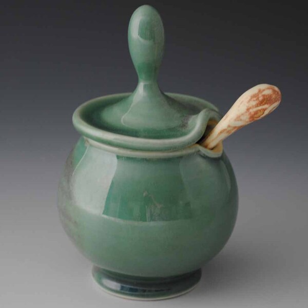 Lidded Jar with Spoon, Small, Jade Green