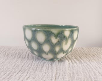 Ceramic Bowl, Wheel Thrown Soup Bowl - Elegant White Porcelain with Organic Green Drips, Perfect Gift Item, READY TO SHIP