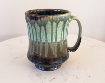 Coffee Mug With Iridescent Emerald Drips – Ready to Ship! Unique Handmade Green Brown Pottery Cup, Wheel Thrown Porcelain Drinkware