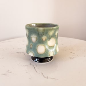 Ceramic Tea Cup, Whimsical White and Green Porcelain Yunomi - Ceramic Tumbler, Tea/Coffee Accessories - Handmade & READY TO SHIP