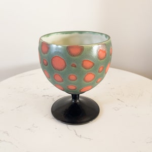 Handmade Wine Goblet, Eye-catching Wheel Thrown Porcelain Goblet - Green with Orange Dots, Wine Glass Gift, READY TO SHIP