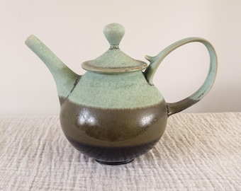 Handmade Teapot - Large Wheel Thrown Striped Green & Copper Tea Pot, Unique Porcelain Ceramics - Ready to Ship - Tea Accessories