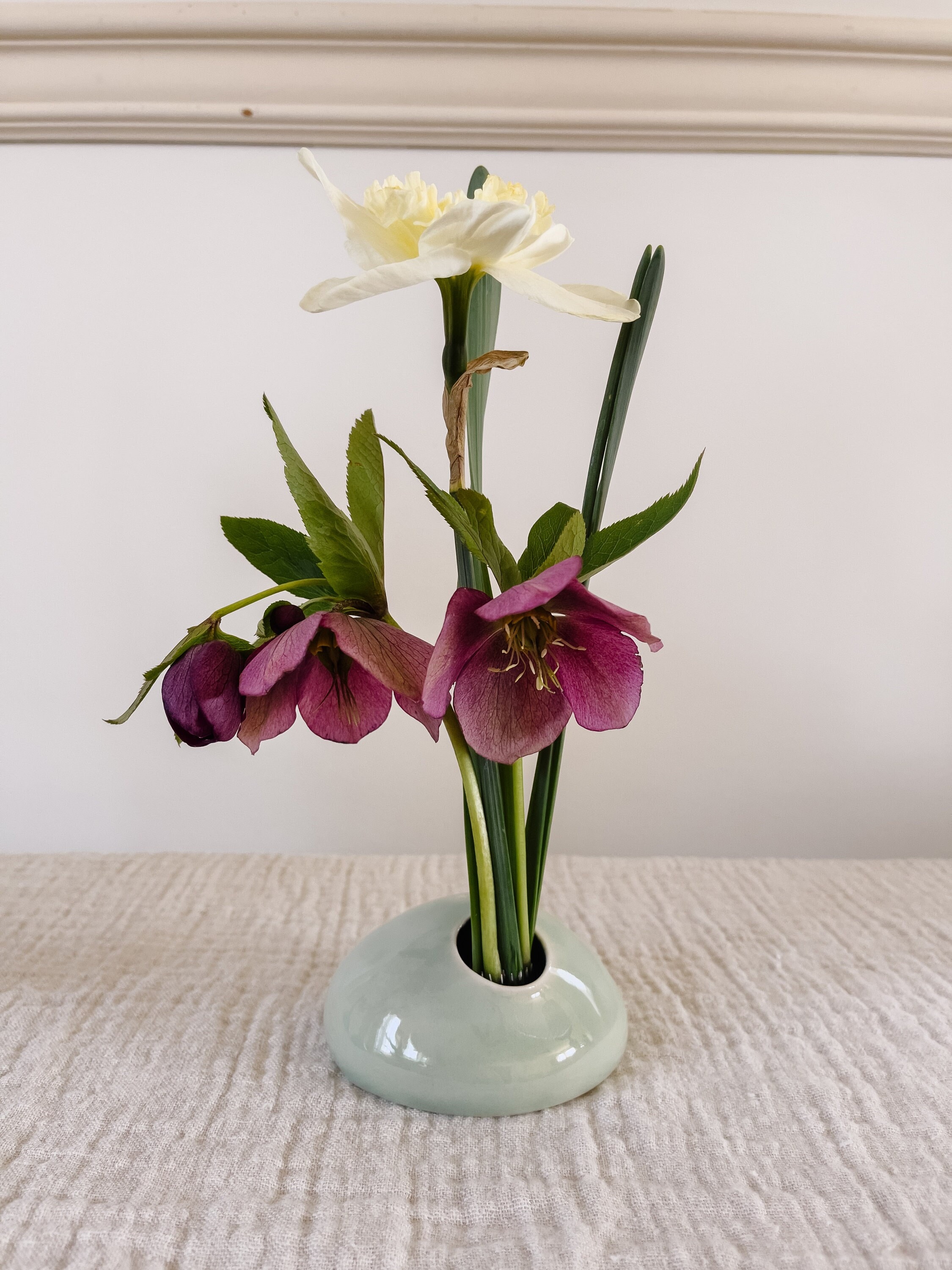 Ceramic Vase, Handmade Flower Vase with Built-In Frog Pin, Porcelain Japanese Inspired Ikebana, READY TO SHIP