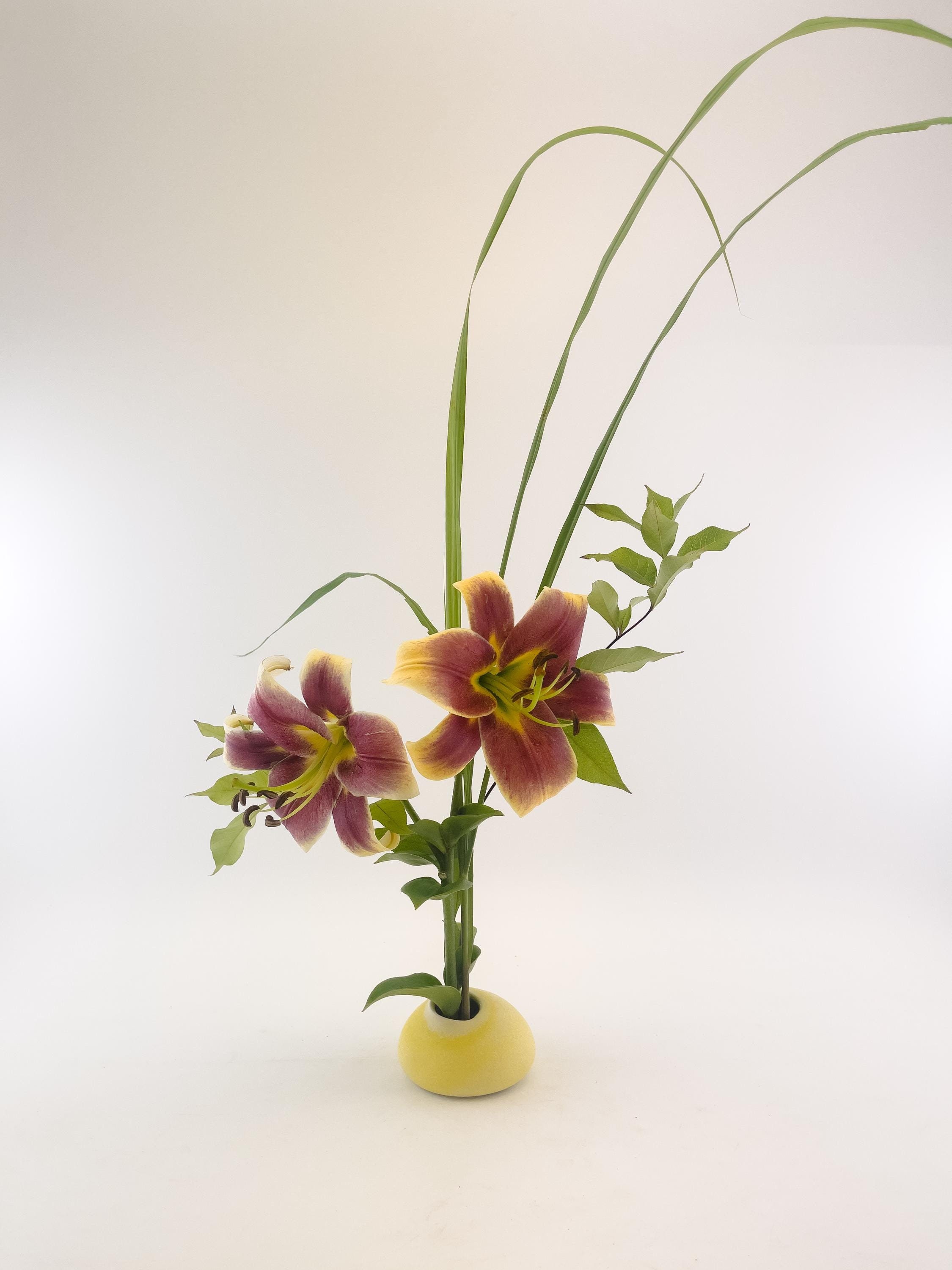 Ceramic Vase, Handmade Flower Vase with Built-In Frog Pin, Porcelain Japanese Inspired Ikebana, READY TO SHIP