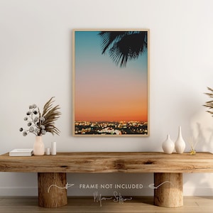 Los Angeles Sunset Photograph, Bokeh Photography, LA Print, Dreamy Artwork, Palm Tree Wall Art, California Decor, Baby Nursery Gift image 1