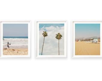 California Lovers Print Set, Beach Photography, Palm Tree Wall Art, Surfer Decor, Vertical Photo, Holiday Gift, Nursery, Coastal Artwork