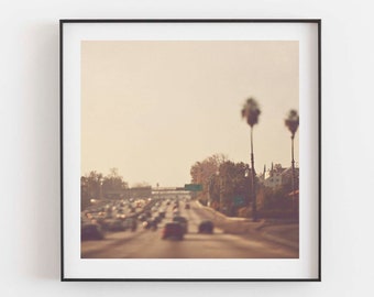 Los Angeles Freeway, LA Photography, Palm Trees Print, Traffic Photo, Urban Wall Art, Office Decor, For Him