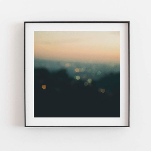 Abstract Art Print, Cityscape Photo, Los Angeles at Sunset, Pink Wall Art, Bokeh Photography, Winter Decor, Office