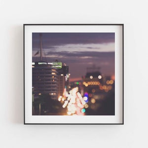 LA Print, Capitol Records at Night Photograph, Bokeh, Twinkly Lights, Teenager Room Decor, Music Lovers, Hollywood Art