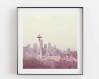 Seattle Skyline Art, Space Needle Photo, Cityscape Print, Pacific Northwest Photography, Wedding Gift, Gray Nursery Decor