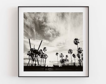 Venice Beach, Black and White Photography Los Angeles, Palm Tree Photo Print, Boys Room Decor, Gift for Him