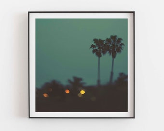 Palm Tree Print, San Diego Art, Teen Girl Gifts, Dorm Decor, California Photo, Wedding Gift, Teal, Night Photography