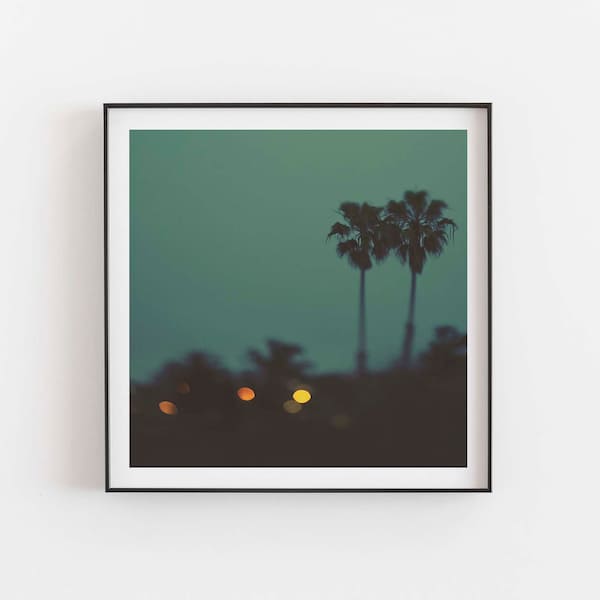 Palm Tree Print, San Diego Art, Teen Girl Gifts, Dorm Decor, California Photo, Wedding Gift, Teal, Night Photography