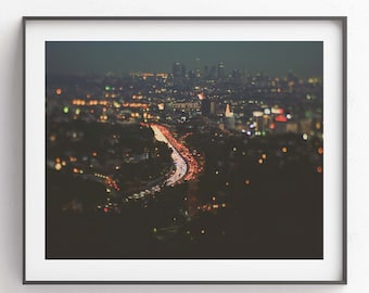 Los Angeles Print, LA Skyline Wall Art, Night Photography, Housewarming Gift, Teen Girls Room, Cityscape Photo, Bokeh Artwork