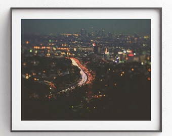 Los Angeles Print, LA Skyline Wall Art, Night Photography, Housewarming Gift, Teen Girls Room, Cityscape Photo, Bokeh Artwork