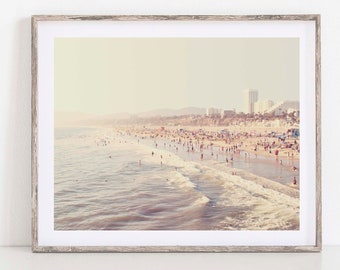 Santa Monica Print, Myan Soffia, California Beach Art, Nursery Decor, Wedding Gift, Crowded Beach Photo, Ocean