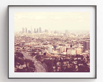 Los Angeles Skyline Photo, Cityscape Print, Landscape Photography, Downtown LA Wall Art, Teen Girls, Bedroom Decor, Dorm Poster